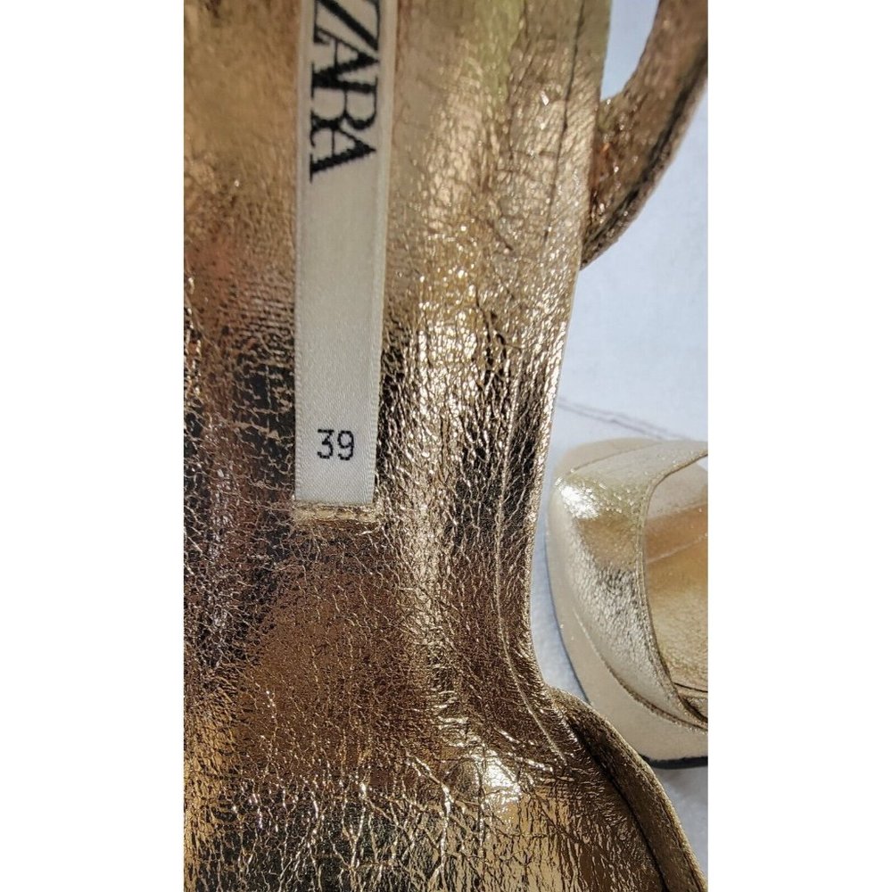Zara Womens Gold Metallic Platforms Sandals Ultra High Block Heels Size 39 - Picture 12 of 16